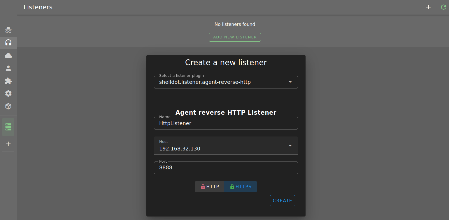 HTTP listener configuration dialog