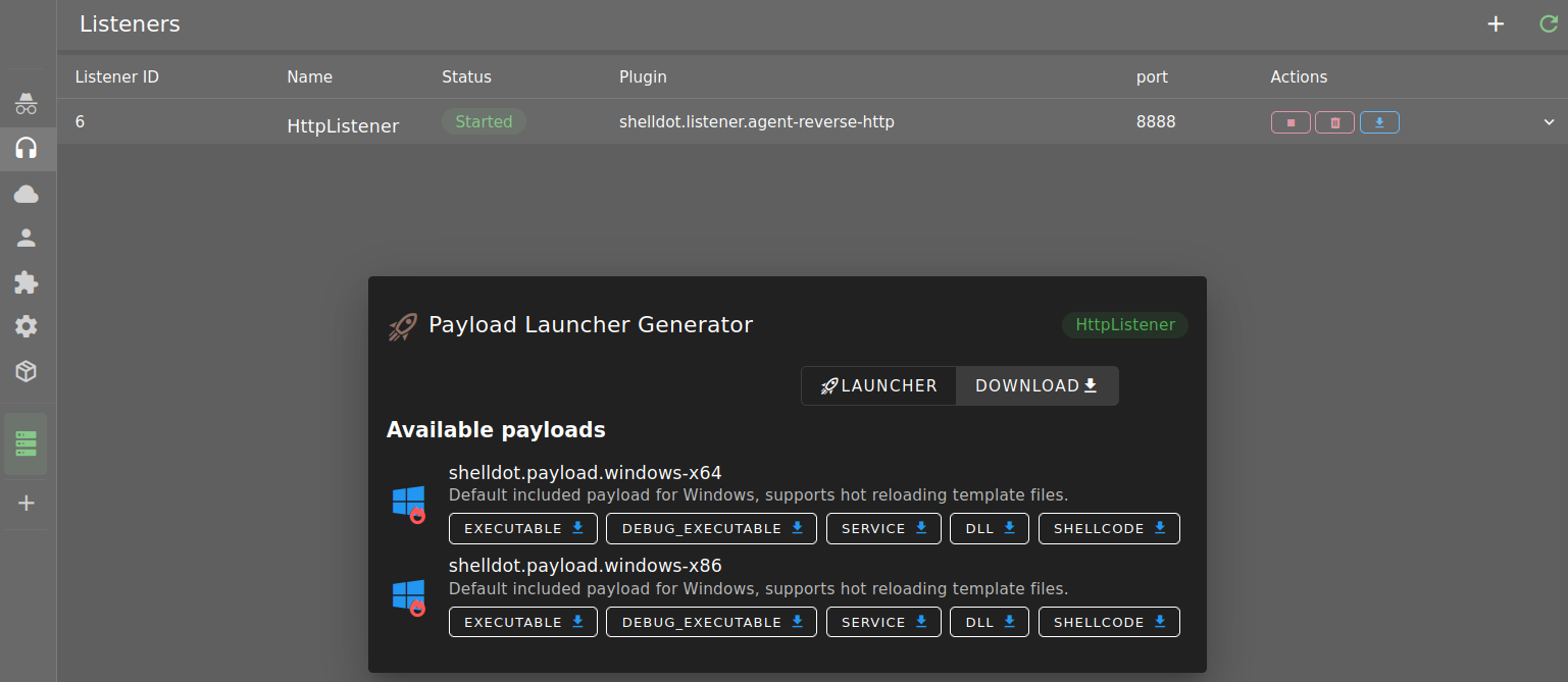 Payload generation dialog