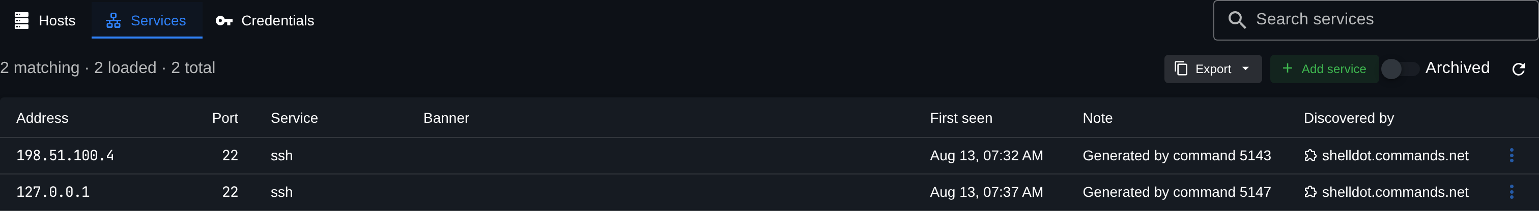 The services tab