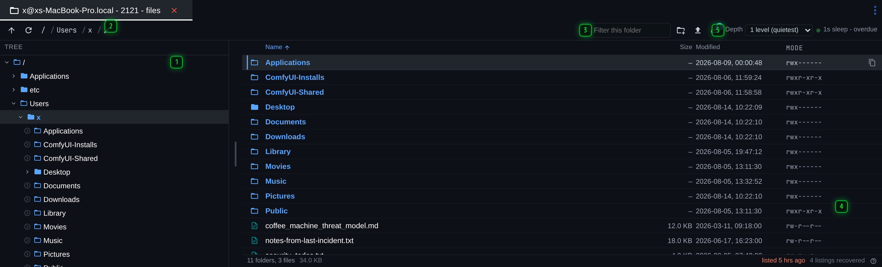 The file browser on a macOS host