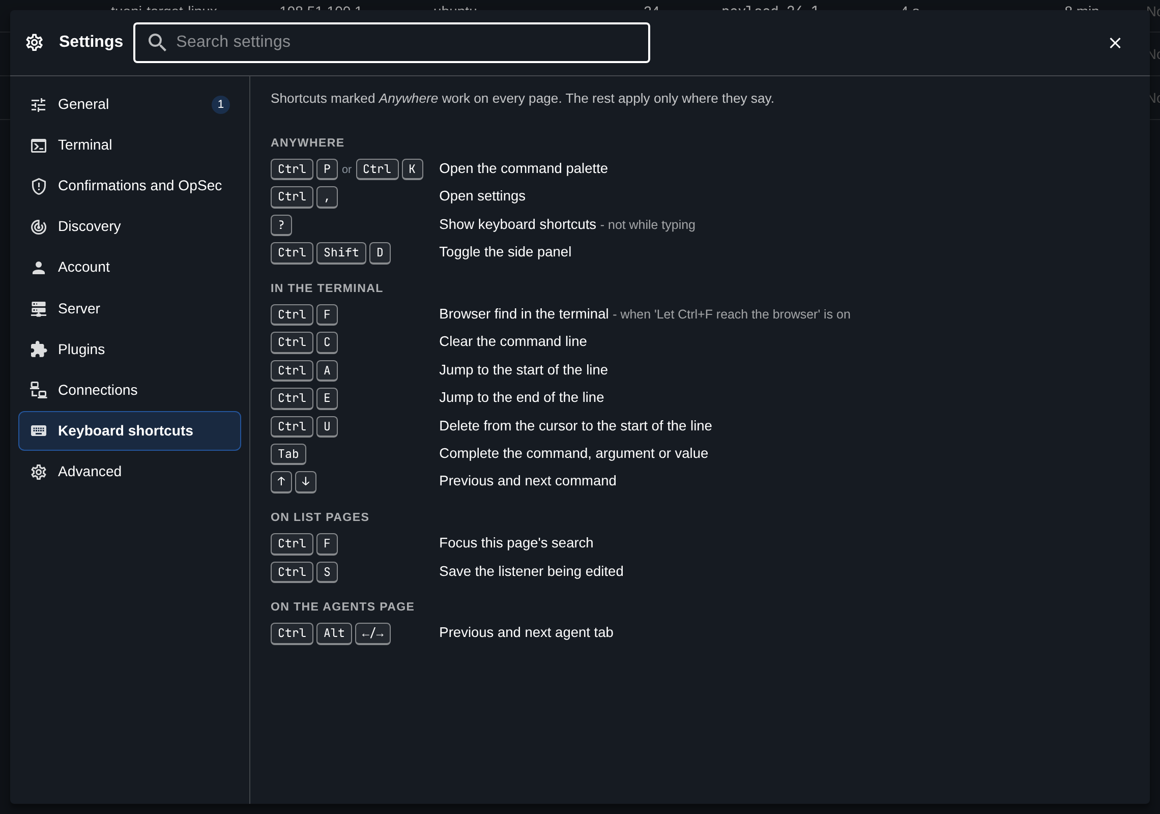 The keyboard shortcut sheet