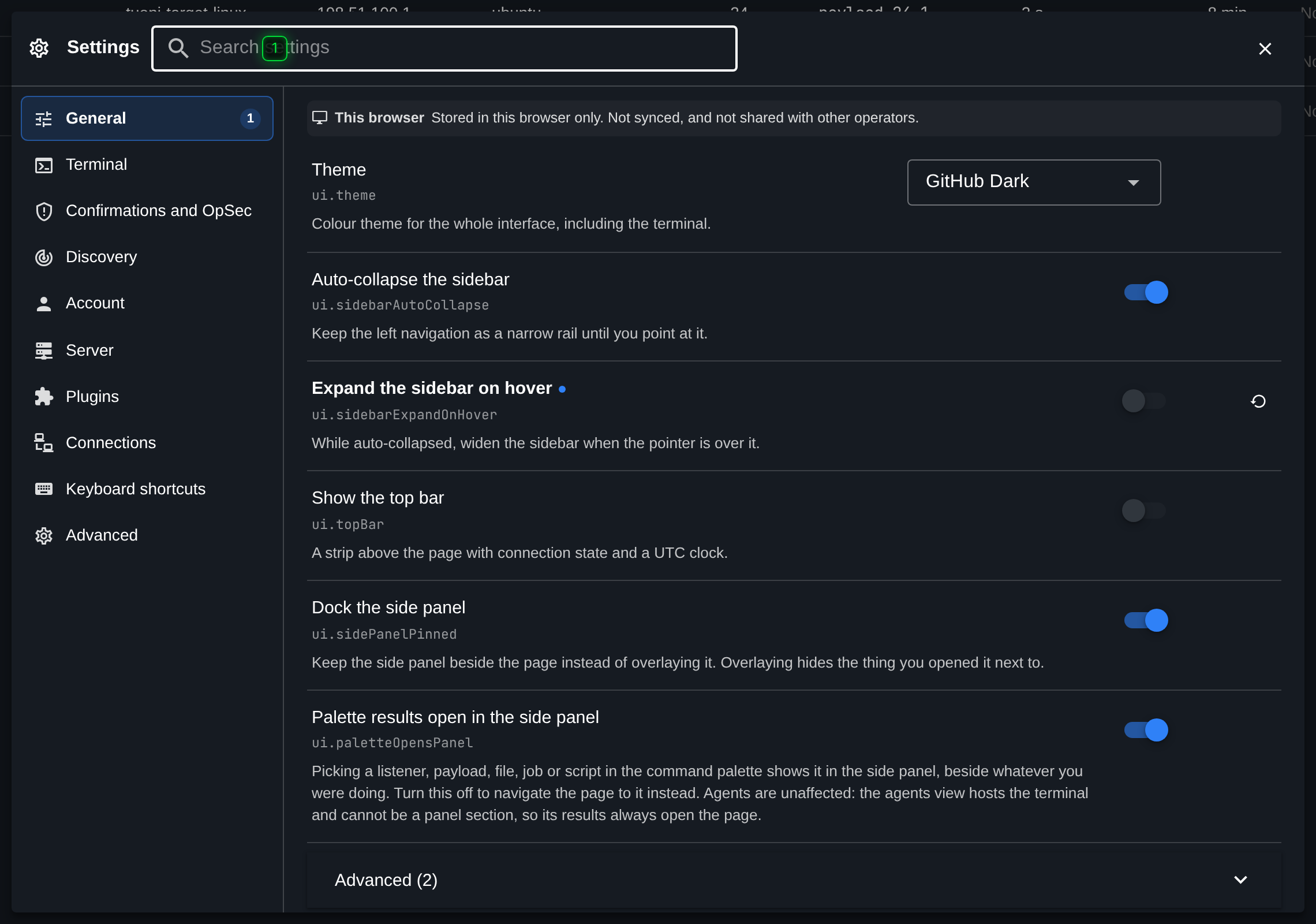 The settings dialog