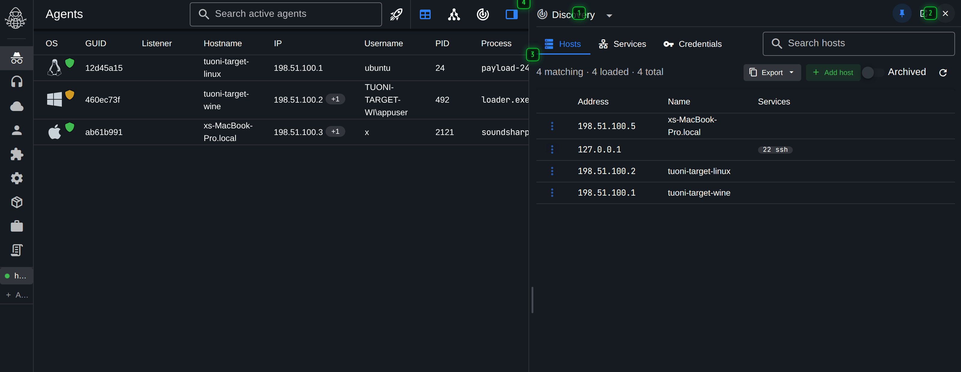 The side panel open beside the agents page